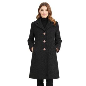 Cole Haan Black Wool Blend Tweed Coat W/ Pink Accents Button Details Size 10